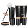 Cubierta de Bambú Lavado de Baño Juego de Seis Piezas de Plástico Fabricante Venta al por Mayor Almacenamiento de Baño Estante para Artículos de Aseo Soporte para Cepillos de Dientes Juego de Seis Piezas