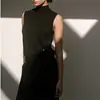 Chaleco de verano sin mangas para mujer, cuello semi-alto, elegante y ajustado, adecuado para usar como prenda exterior, adelgazante, se puede usar con un suéter de punto, hecho de lana fina, cómodo y transpirable