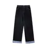 Roupas Infantis Princesa Yuan Yuan Calças para Meninas 2026 Outono Jeans Xadrez de Barra Ajustada Reta Calças Jeans de Outono para Meninas