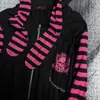 Camiseta con capucha para mujer, estilo gótico retro, bloques de color a rayas, estampado de calavera, subcultura Y2K, nuevo estilo 2026