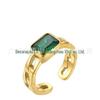 Aço Titânio Banhado a Ouro 18K Anel de Corrente Imitação de Diamante Verde Estilo Europeu e Americano Anel Aberto Retro Nicho R214098