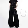 Nova Moda Streetwear Versátil Casual de Primavera Estilo Americano Doce e Picante Jeans de Perna Larga Feminino com Design de Miçangas Calças Largas