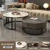 Mesa de centro de pizarra, mesa de centro redonda pequeña de lujo ligero moderno minimalista para apartamento, uso en sala de estar del hogar, madera maciza plegable minimalista mármol