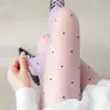Meia-calça Lolita de Seda Preta com Bolinhas Brancas, Formato de Coração, Seda Branca, Feminina, Primavera e Verão, Fina, Doce, Laço