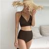 Venta al por mayor transfronteriza estilo simple ins blanco bikini dividido tirantes hermosa espalda realce de busto cintura alta cubre vientre traje de baño adelgazante