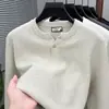 Suéter con Cuello Henley Americano para Hombre y Mujer Otoño Color Sólido Estilo Perezoso Ropa Interior Capa Base Tejidos Marca de Moda Suelto Top Deportivo
