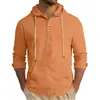 Camisa con Capucha de Manga Larga para Hombre Estilo Europeo Color Sólido Algodón Lino Casual Moda Holgada Transpirable Ropa para Hombre Camiseta
