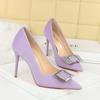 3265-K71 Moda Elegante Tacones Altos Zapatos de Tacón de Aguja con Pedrería y Hebilla Cuadrada de Boca Baja para Mujer Zapatos de Punta de Gama Alta para Mujer