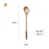 Venta al por mayor de fabricante de utensilios de madera estilo japonés hechos de madera de nanmu, cucharas de madera de loto de miel, cucharas mezcladoras para café, cucharas de madera creativas de mango largo
