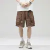 Pantalones cortos de trabajo para hombre, estilo fino de primavera/verano, marca trendy americana, diseño multibolsillos, funcionales, corte holgado, pierna recta, de longitud media