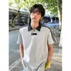 Camisa Polo Listrada Azul Marinho de Verão com Meio Zíper para Homens, Estilo Universitário, Camiseta de Manga Curta Pesada com Toque de Luxo