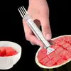 Acero Inoxidable Doble Cabezal Cortador de Sandía Multifuncional Fruta y Herramienta para Cortar Fruta Corte de Pulpa Hogar Sandía Tenedor para Fruta