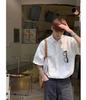 High-end Pure White Camisa de manga curta Verão Masculino Estilo Coreano Moda Adolescente Estilo Hong Kong Camisa de Ferramentas Solta de Meia Manga