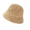 Sombrero de pescador de punto hueco de color sólido estilo japonés para mujer, sombrero de protección solar de ala ancha para primavera y verano, sombrero de ala para adelgazar la cara