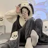 Pijama de oso de fresa para mujer, otoño e invierno, cálido, forro polar de coral, caricatura, engrosado, camisón alargado, holgado para estudiantes, ropa de casa
