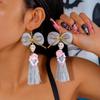 Pendientes Europeos y Americanos Transfronterizos Originales de Calavera con Borla y Cuentas de Semilla, Pendientes Personalizados Creativos de Flor de Halloween