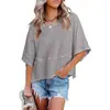 2026 Amazon Transfronterizo Verano Nuevo Estilo Europeo y Americano Patchwork Color Sólido Cuello Redondo Holgado Top Camiseta con Mangas de Tres Cuartos Acampanadas