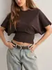 Camiseta de Verano 2025 Transfronteriza Europea y Americana de Cuello Redondo y Mangas Murciélago Nueva Simple Versátil Color Sólido para Mujer Amazon