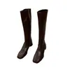 Nuevas Botas de Caballero de Tacón Grueso para Mujer 2021 Botas Delgadas de Invierno Botas Altas de Punta Cuadrada Pequeña Botas Altas Hasta la Rodilla con Forro de Felpa