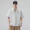 Camisa Polo Bordada Estilo Americano Masculina Verão Tendência Marca Jovem Manga Curta Camiseta High Street Solta Casual Camiseta de Cinco Pontos