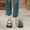 Sandalias de Suela Gruesa para Mujer Verano 2025 Verde Oliva Nuevos Zapatos Romanos de Una Tira Sandalias de Playa Talla Pequeña para Niñas Sandalias de Exterior