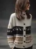 Novo Cardigã Jacquard 100% Lã Outono/Inverno 2025 para Mulheres, Casaco de Tricô Engrossado, Suéter Básico Macio e Liso com Gola Meia-Alta