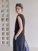 Chaleco de Punto Redondo Color Café Estilo Old Money Moda Minimalista para Mujer Verano 2026 Holgado Versátil sin Mangas Camiseta sin Mangas