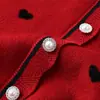 Suéter de Punto Rojo con Forma de Corazón para Mujer, Nuevo Estilo Primavera Temprana 2026, Falso Dos Piezas, Cuello Semi Alto, Elegante Top de Lana
