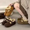 Sapatos de algodão estilo coreano retrô Birkenstock com forro de fleece para mulheres, nova coleção de inverno 2026, quentes, felpudos, de sola plana, confortáveis botas de neve