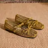 Sandalias planas de malla hueca con lazo estilo francés para mujer, nuevos zapatos de verano Mary Jane poco profundos de una sola pieza, transpirables con correa de hebilla