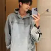 Ins Sudadera abrigo con capucha de mezclilla estilo Hong Kong para hombre primavera y otoño estilo coreano holgada marca de moda casual top pullover versátil