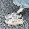 Sapatos Brancos de Lona com Solado Grosso, Estrela de Cinco Pontas com Lantejoulas, Cano Baixo, Cadarço, Estilo Coreano, Versátil, Casual, Novos para Outono Feminino