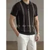 Camisa Polo Tricô Camiseta de Manga Curta Masculina Gola Lapela Listrado Vazado Estilo Old Money Alto Padrão Verão Atacado de Fábrica Transfronteiriço
