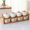 Conjunto Criativo de Potes de Cerâmica para Temperos para Cozinha Doméstica, Conjunto de Seis Peças Estilo Japonês com Frascos de Temperos e Pote de Sal