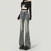 Calça jeans flare feminina, nova coleção primavera/outono, cintura alta, modelagem que emagrece, justa, perna afunilada, com design de laço e barra flare elástica