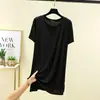 Suéter Modal de Cuello Redondo Camiseta de Largo Medio para Mujer Verano Delgada Casual Suelta para Casa Manga Corta Abertura Superior