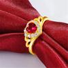 Anillo Jinjiahua de Rubí Chapado en Corazón, Moderno Anillo de Piedra Preciosa Color Granate con Forma de Corazón Incrustado de Diamantes