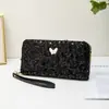 Moda 2025 de Alta Qualidade Clutch de Lantejoulas para Noite Carteira Longa Bolsa Feminina com Decoração de Borboleta Bolsa para Celular Transfronteiriça