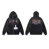 Nuevo modelo ERD: Estilo rico y desgastado, cuello abierto con cremallera, estampado de pines y letras, chaqueta sudadera con capucha unisex