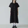 Vestido de Verano 2026 de Color Sólido, Burbujas Encogidas por Sal, Cuello en V Pequeño, Estilo Japonés, con Diseño de Retazos Texturizados
