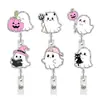 Porta Credencial Halloween Fantasma Acrílico con Clip de Cocodrilo Retráctil Tirón Fácil Carrete Giratorio Regalo Médico Clip de Tirón Fácil