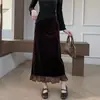 Saia Longa Veludo Lateral Feminina Outono Inverno Elástica Cintura Alta Emagrecedora Casual Versátil Fenda Bodycon