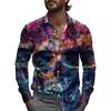 Estación Independiente Amazon 2025 Verano Nueva Moda Casual Calavera Floral Estampado Camisa de Manga Larga para Hombre