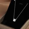 Collar Cuadrado de Plata S925 Cuadrado Nuevo Diamante Cuadrado de Circonio Circonita Moda Simple Lujo Ligero Diseño de Nicho Cadena para la Clavícula para Mujeres
