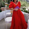 FD989 punto nuevo moda vestido 2022 verano transfronterizo manga corta cuello en V color liso gran vuelo vestido ropa de mujer