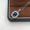Collar Largo de Plata de Ley S925 con Forma de Almohada y Zafiro para Mujer, Lujoso Estilo Europeo y Americano, Colgante Versátil Totalmente Incrustado con Circonita Diamantada Joyería al por Mayor