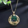 Nuevo colgante de hebilla Ruyi Longfeng Chengxiang Ping An de estilo étnico vintage, color dorado chapado, colgante de calcedonia verde para mujer, venta al por mayor