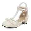 Nuevas Sandalias Chinas Baotou Ligeras Nacionales Zapatos de Tacón Medio para Cheongsam Sandalias Hanfu de Tacón Grueso con Perlas 28-43 Zapatos de Comercio Exterior para Padres e Hijos