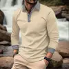 Camisa polo casual de manga larga para hombre, nueva de primavera/otoño, europea y americana, estampado digital 3D, color liso, a cuadros, para exteriores