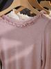 Camiseta Básica Fina de Manga Larga Hombros Descubiertos Cuello Redondo Rizada Suave de Lana Tencel Casi Invisible Amigable con la Piel para Mujer Otoño Temprano Nuevo
